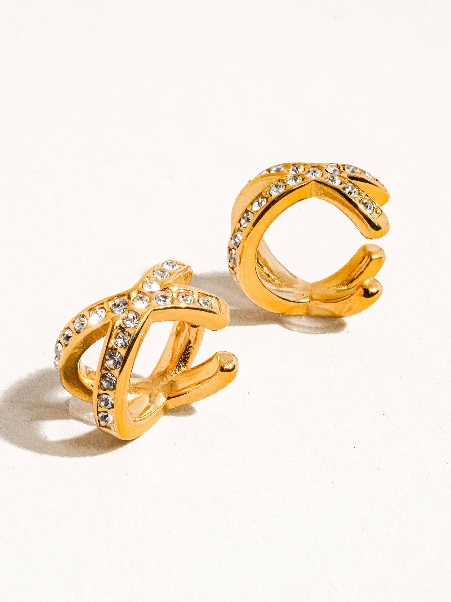 Avery 18K Gold Non-Tarnish X CZ Ear Cuff: Yellow Gold