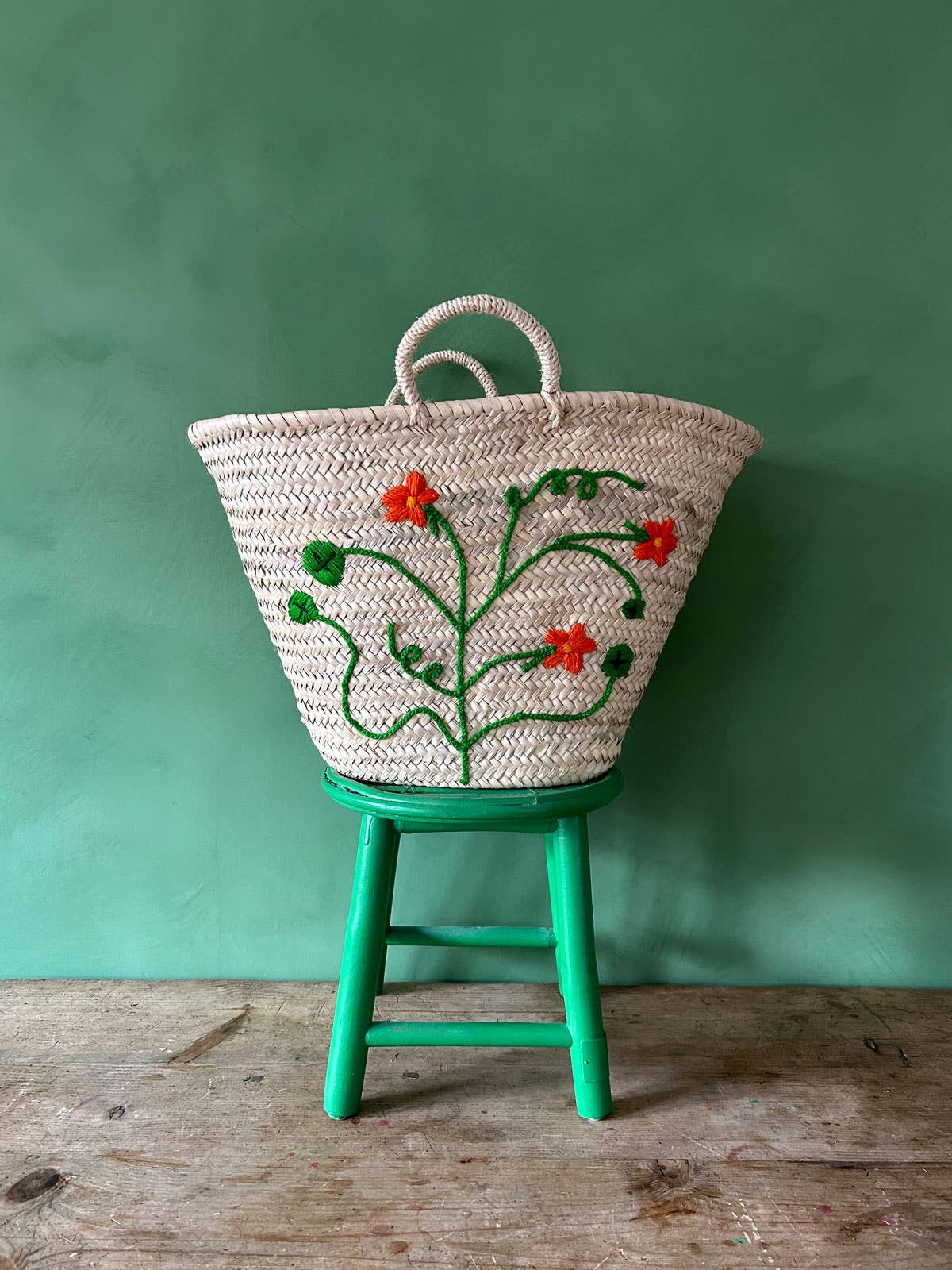 Bohemia Design - Hand Embroidered Market Basket, Nasturtium