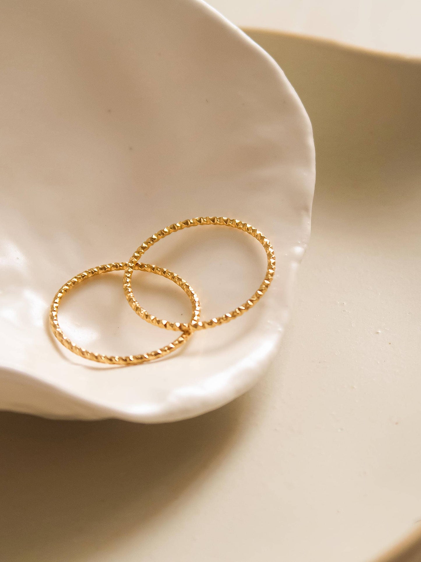 8K Non-Tarnish Minimalist Thin Braided Ring: Yellow Gold / Riley-Textured-7