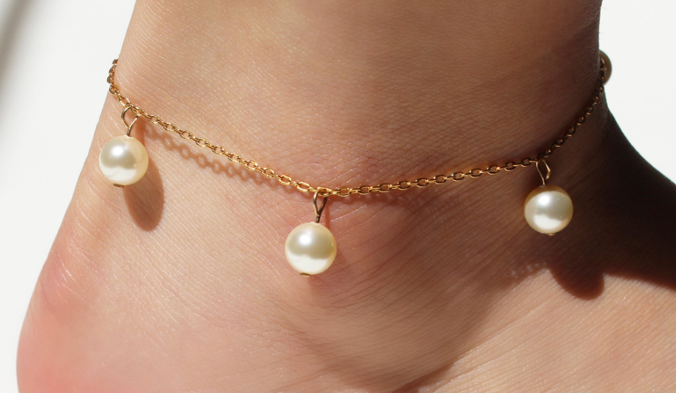 Beach Lake Repeat Anklet- Stainless Steel Faux Pearl