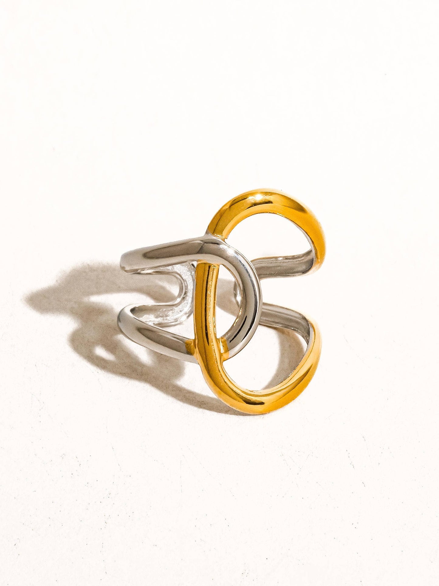 Lior 18K Gold Non-Tarnish Abstract Two Tone Ring: Multi-Colored