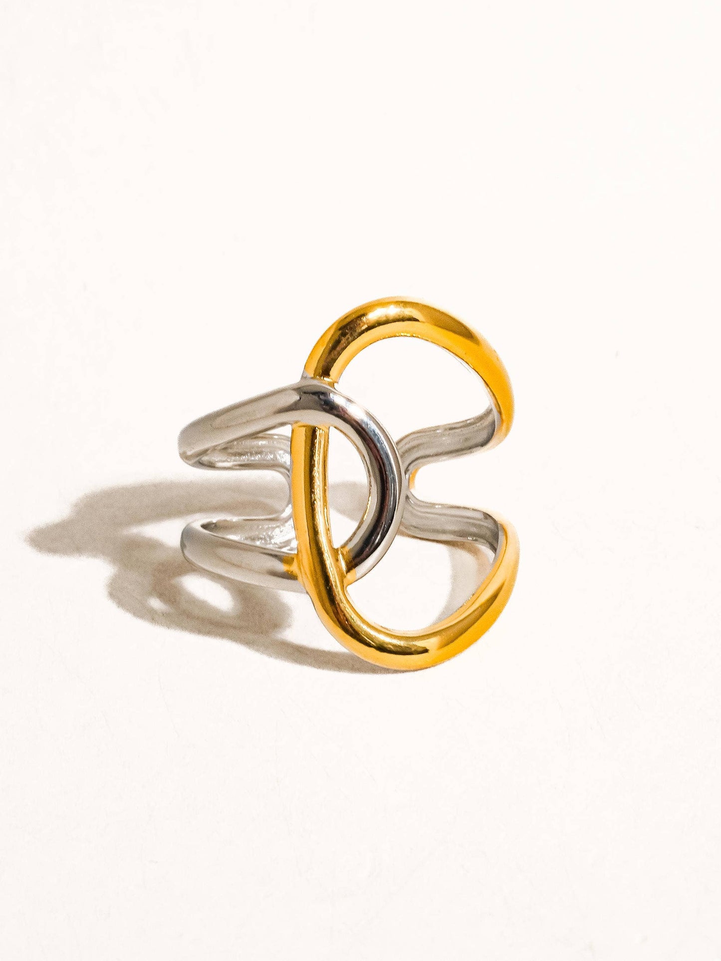 Lior 18K Gold Non-Tarnish Abstract Two Tone Ring: Multi-Colored