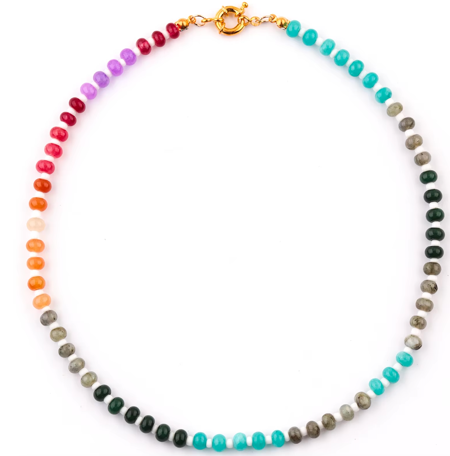 Gemstone Candy Bead Rainbow and Charm Collector Necklace