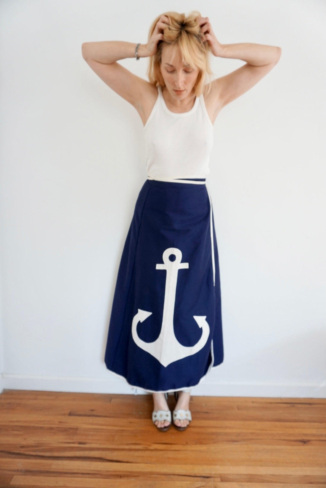 navy sailor wrap skirt