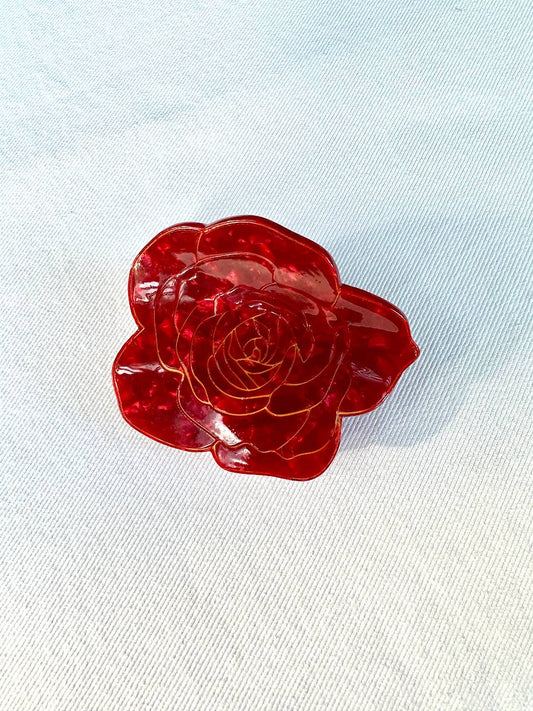 Hand-painted Rose Flower Claw Hair Clip | June Birth Flower: Red