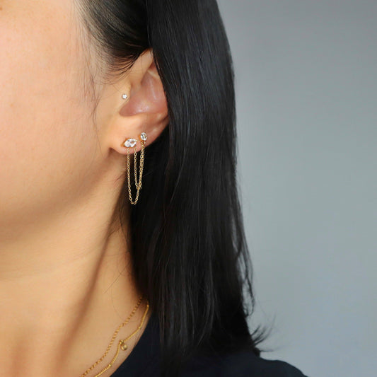 JESSA Jewelry - Ryann Double Chain Studs | Double Piercing Connector Earrings