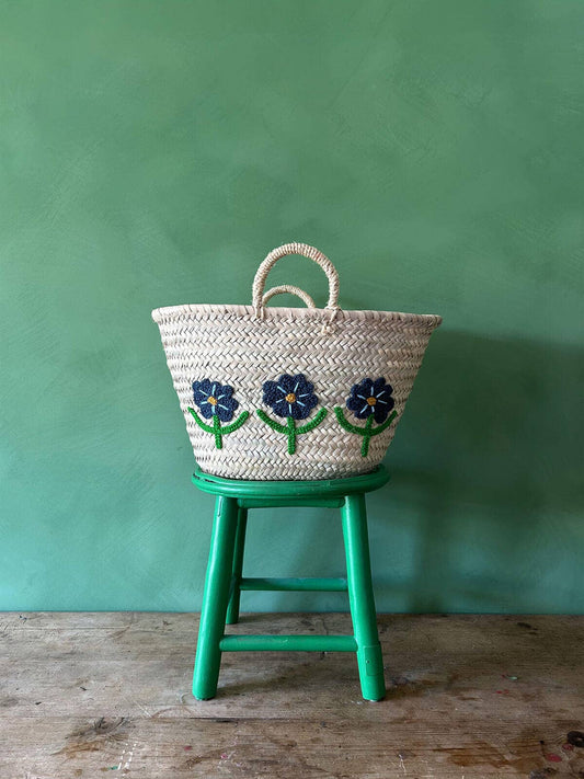 Bohemia Design - Hand Embroidered Market Basket, Daisy