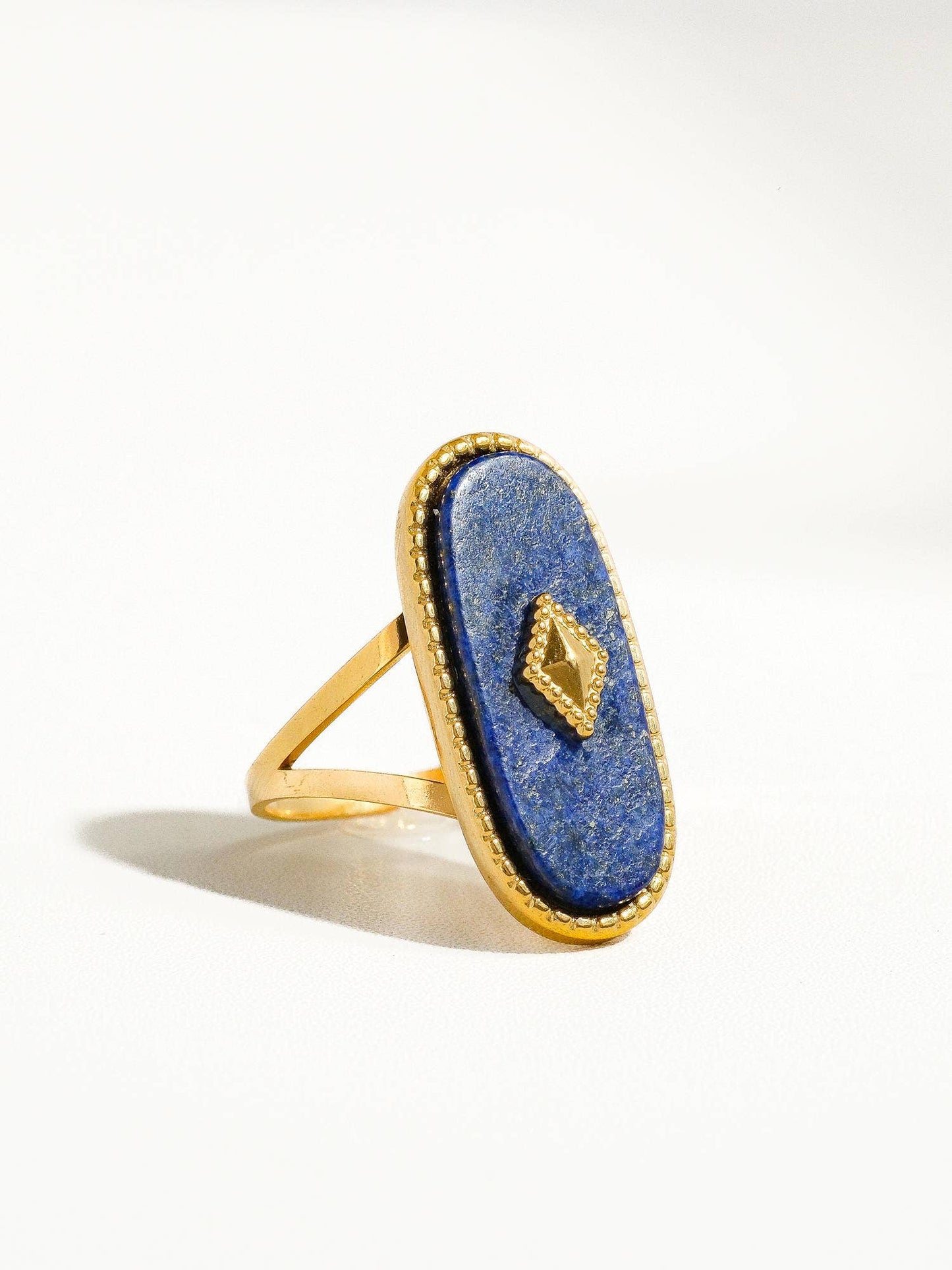 Dakota Non Tarnish Adjustable Ring with Natural Stone: Blue