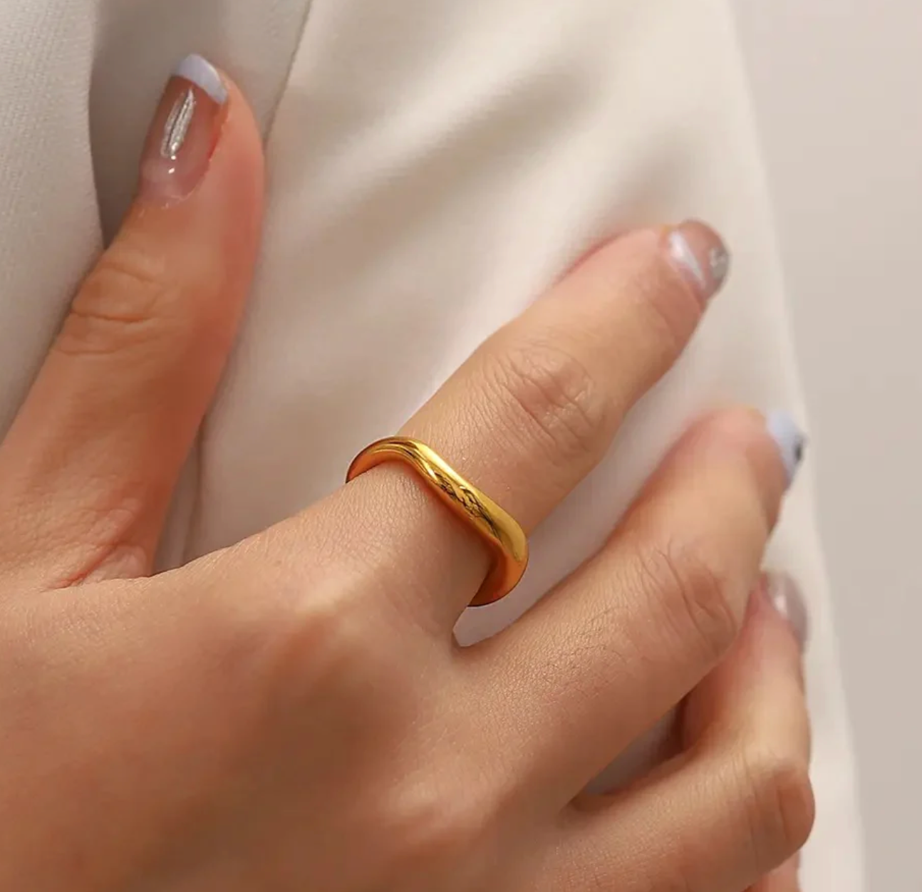 Wave Simple Band Ring PVD Plated steel Gold stacking ring
