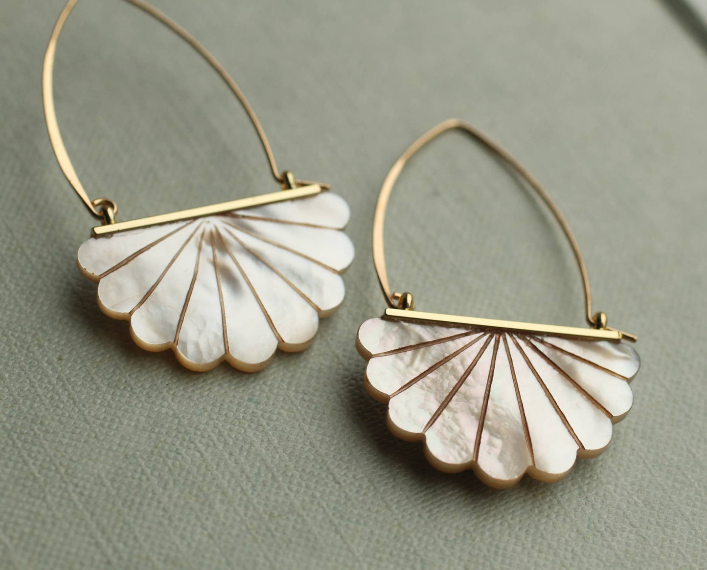 Mother of Pearl Art Deco Hoop Earrings