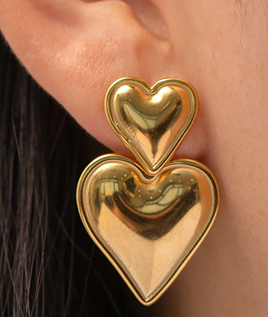 Heart Double Drop Stainless Steel Earring