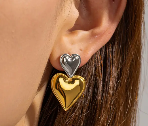 Heart Double Drop Stainless Steel Earring