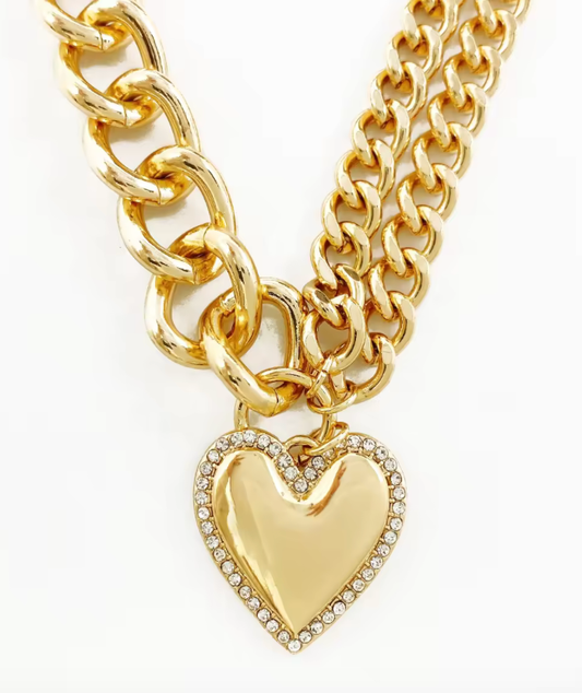 Whole Hearted Chain Heart Crystal Necklace: Yellow Gold