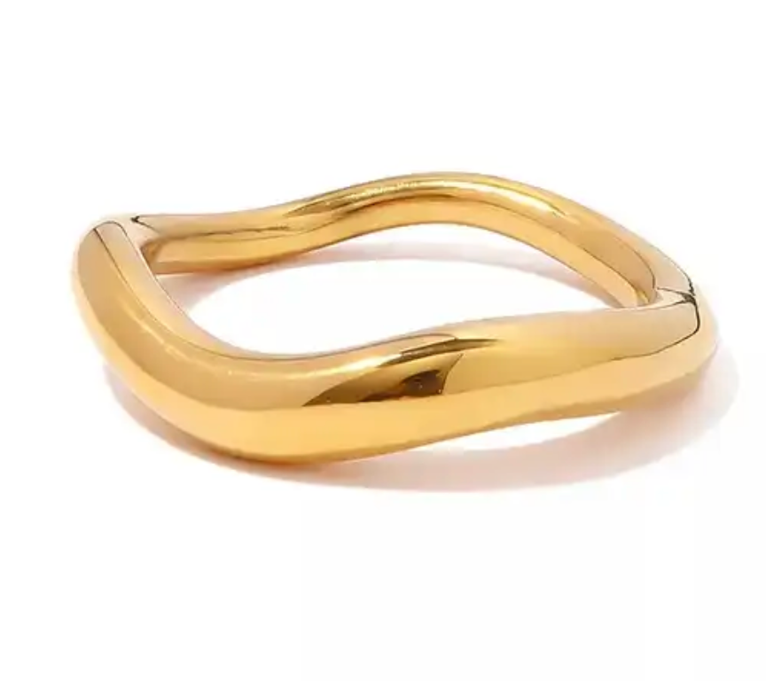 Wave Simple Band Ring PVD Plated steel Gold stacking ring