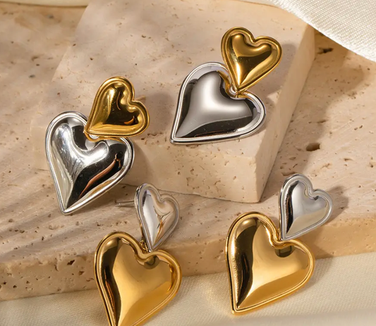 Heart Double Drop Stainless Steel Earring