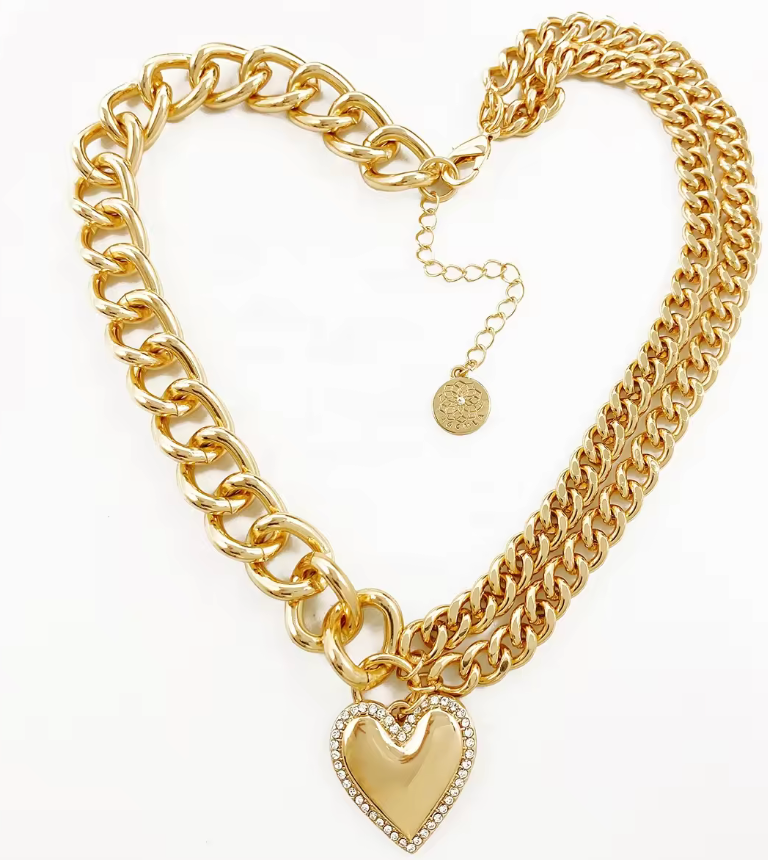 Whole Hearted Chain Heart Crystal Necklace: Yellow Gold