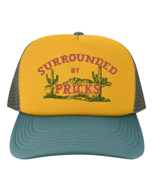 Surrounded By Pricks Mesh Back Baseball Cap - Trucker Hat: Gold