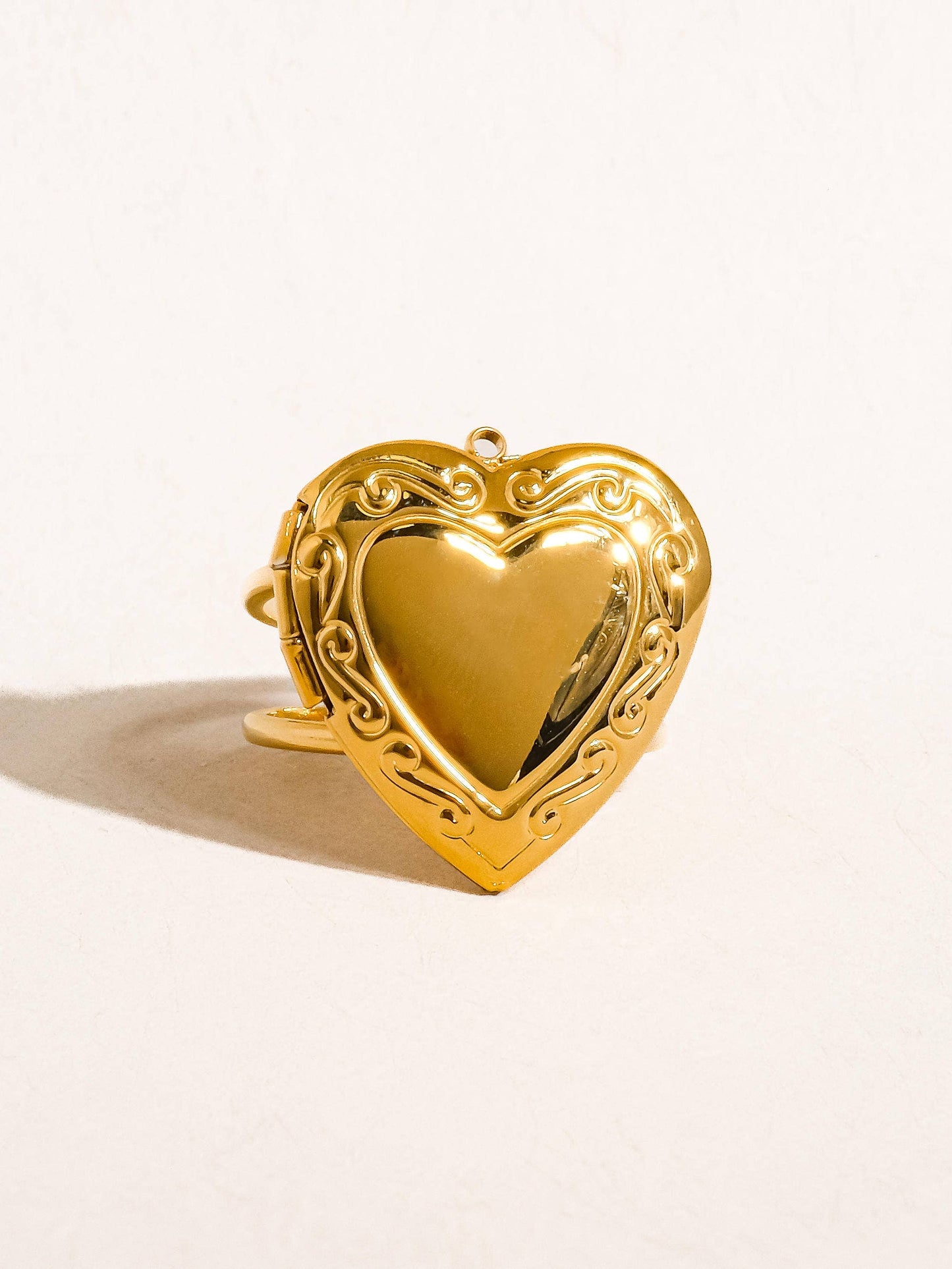 Sefina 18K Non-Tarnish Locket Heart Ring: Yellow Gold