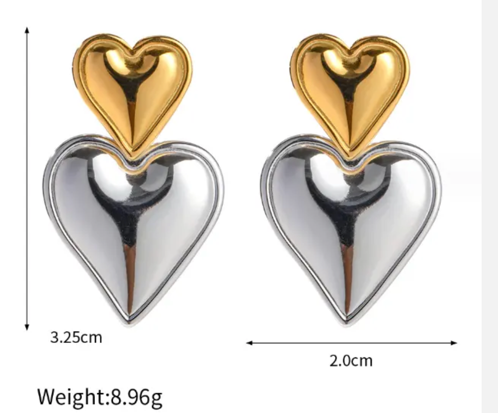 Heart Double Drop Stainless Steel Earring