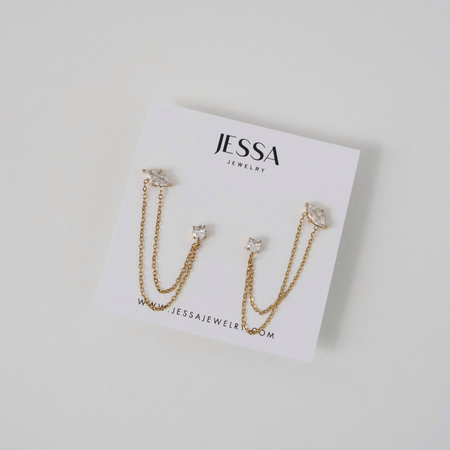 JESSA Jewelry - Ryann Double Chain Studs | Double Piercing Connector Earrings