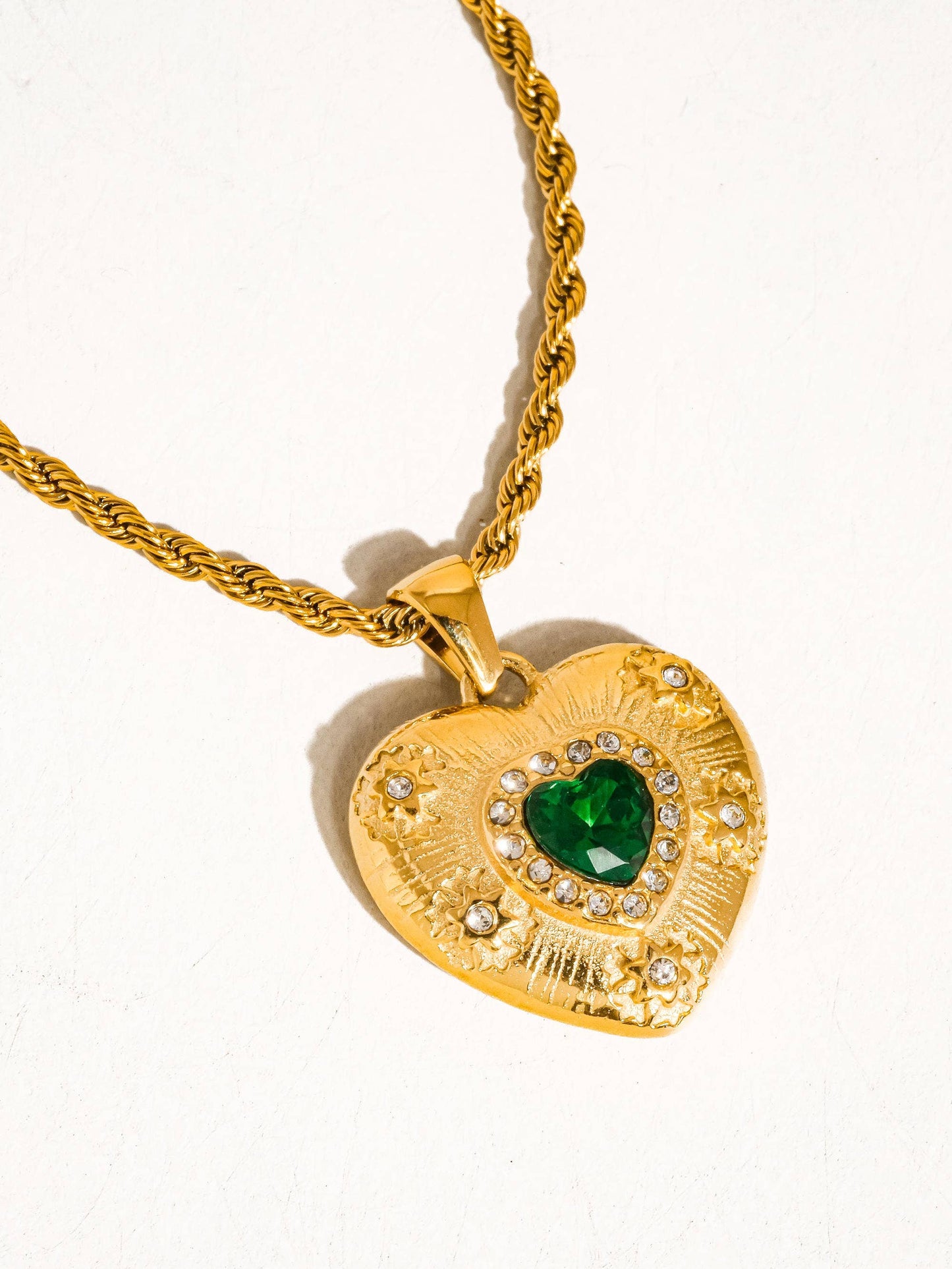 Akira 18K Gold Non-Tarnish Green CZ Heart Necklace: Green