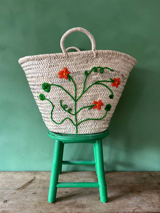 Bohemia Design - Hand Embroidered Market Basket, Nasturtium