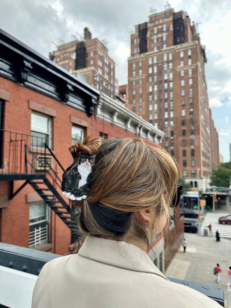 Hand-painted Tuxedo Cat Claw Hair Clip | Eco-Friendly: Black and White