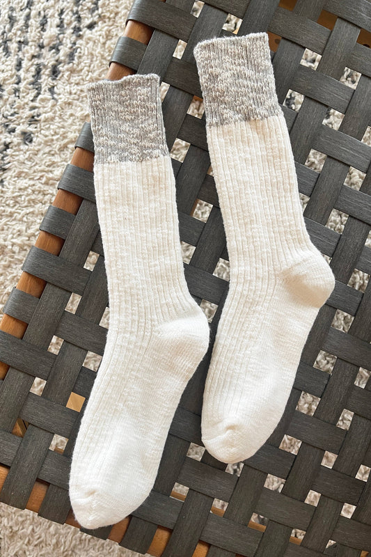 Le Bon Shoppe - Color Block Cottage Socks: White Linen/Ht. Grey