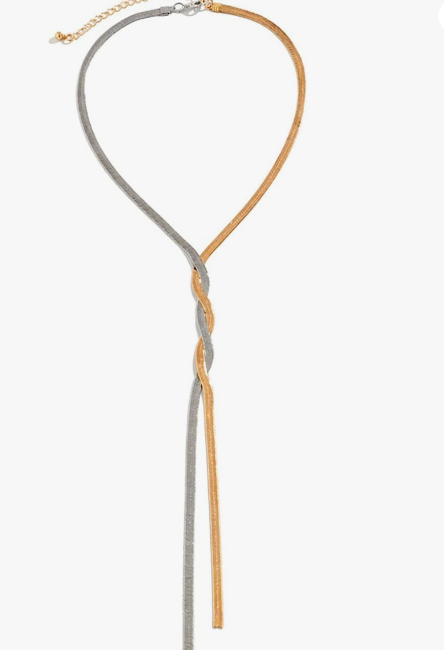 Lariat Snake Chain Braided  Tassel: Two Tone