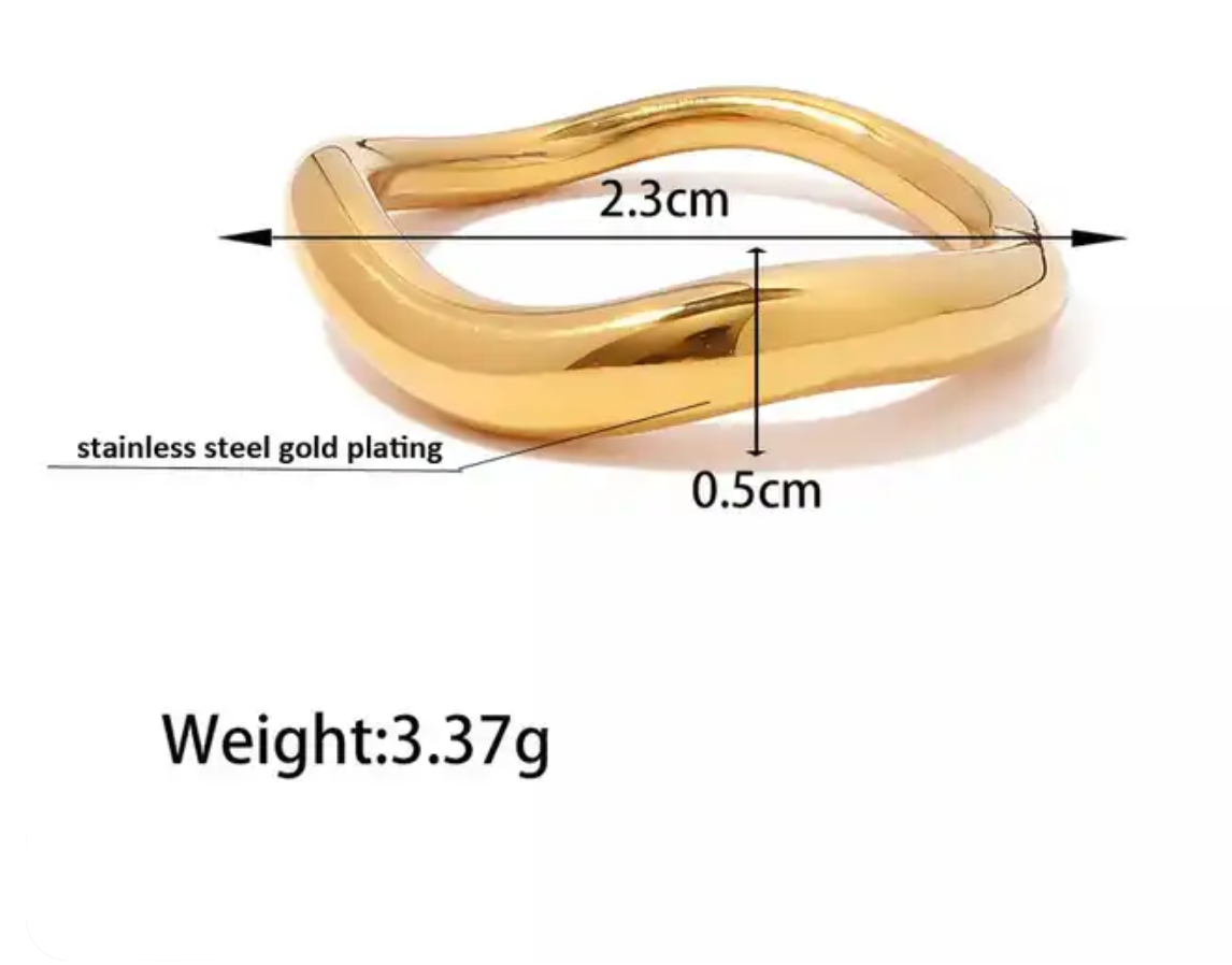 Wave Simple Band Ring PVD Plated steel Gold stacking ring