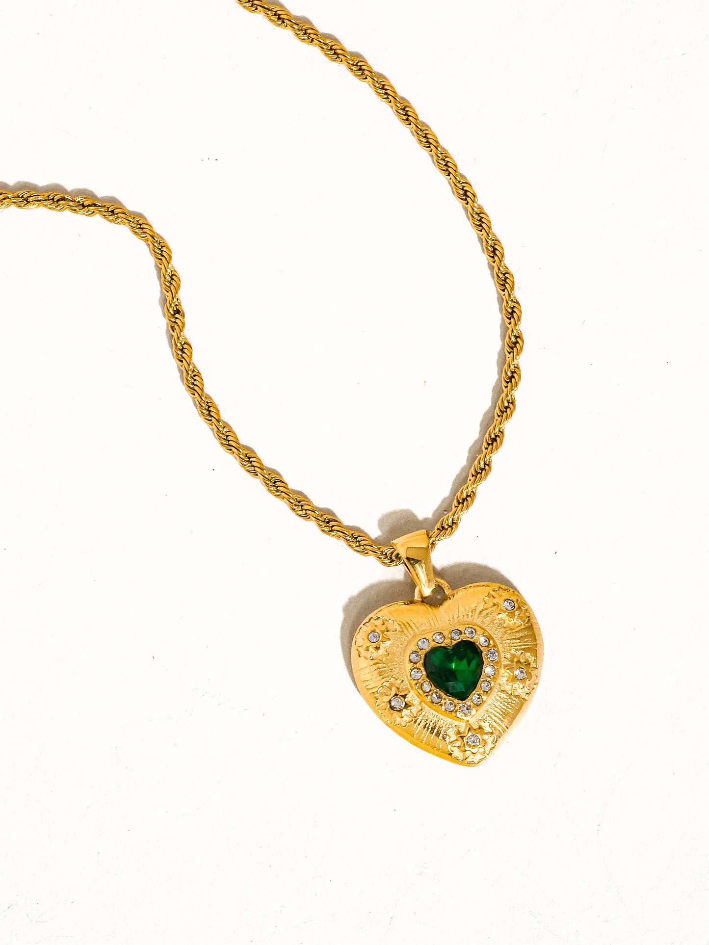 Akira 18K Gold Non-Tarnish Green CZ Heart Necklace: Green