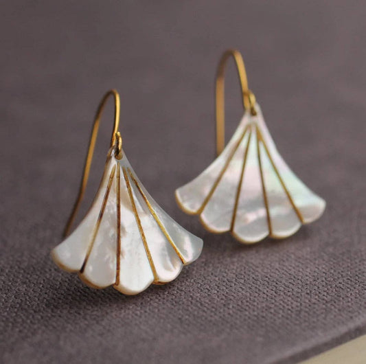 Mother of Pearl Art Deco Earrings: Gold Plated