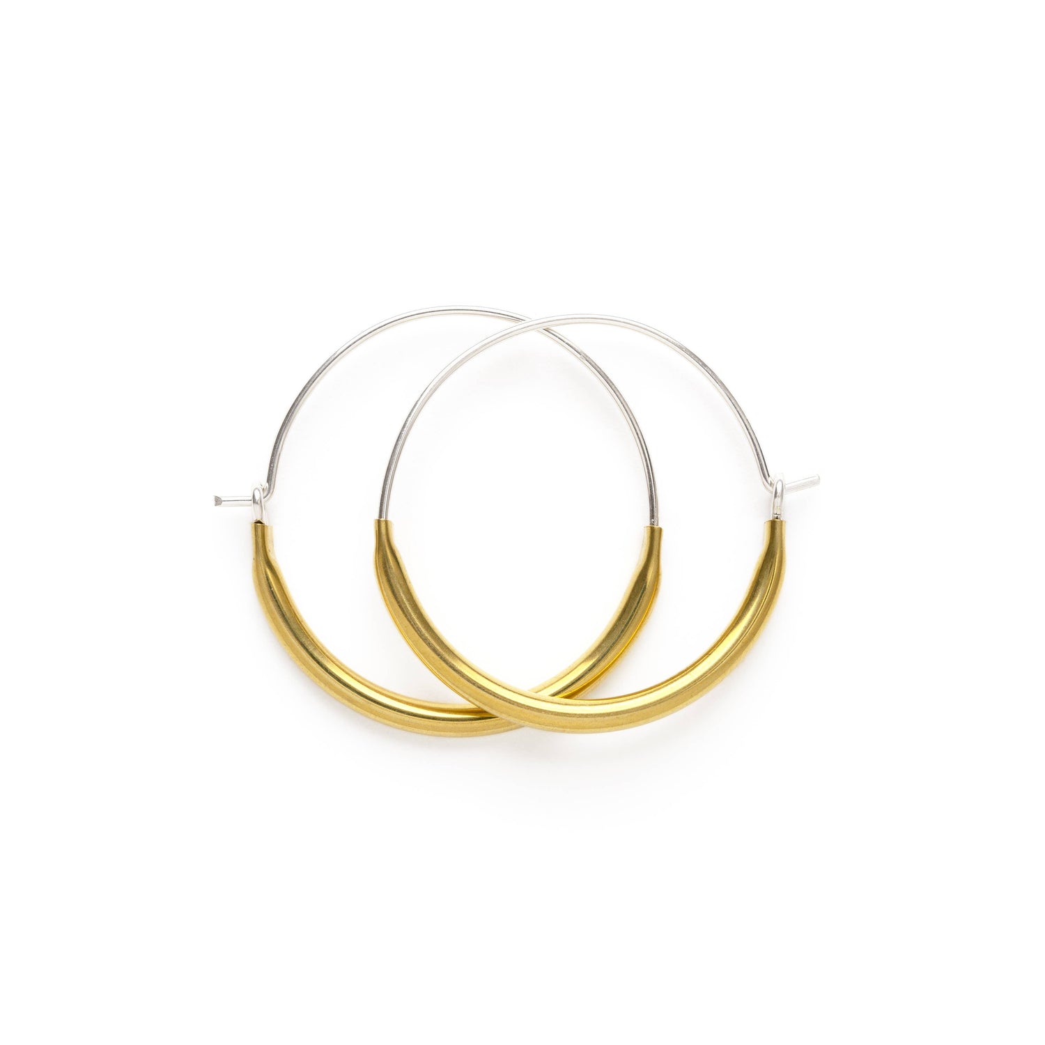 tube hoop earrings- brass and silver