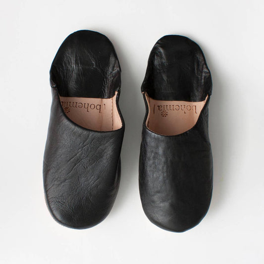 Moroccan Babouche Basic Slippers, Black: Small